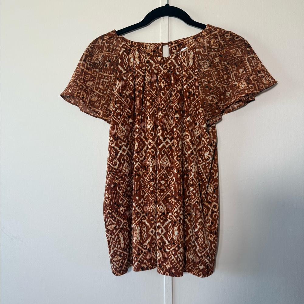 Calvin Klein Brown and Cream Patterned Blouse and Skirt